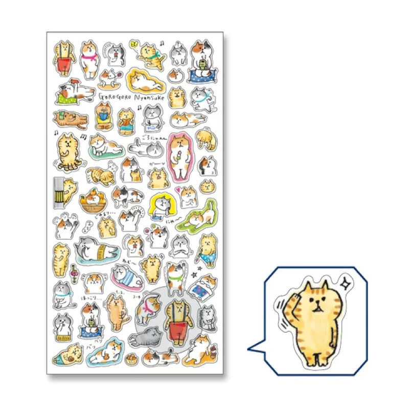 Planche de plus de 60 Stickers avec comme thème  les Chats de GoroGoro NyanSuke dans diverses situations.