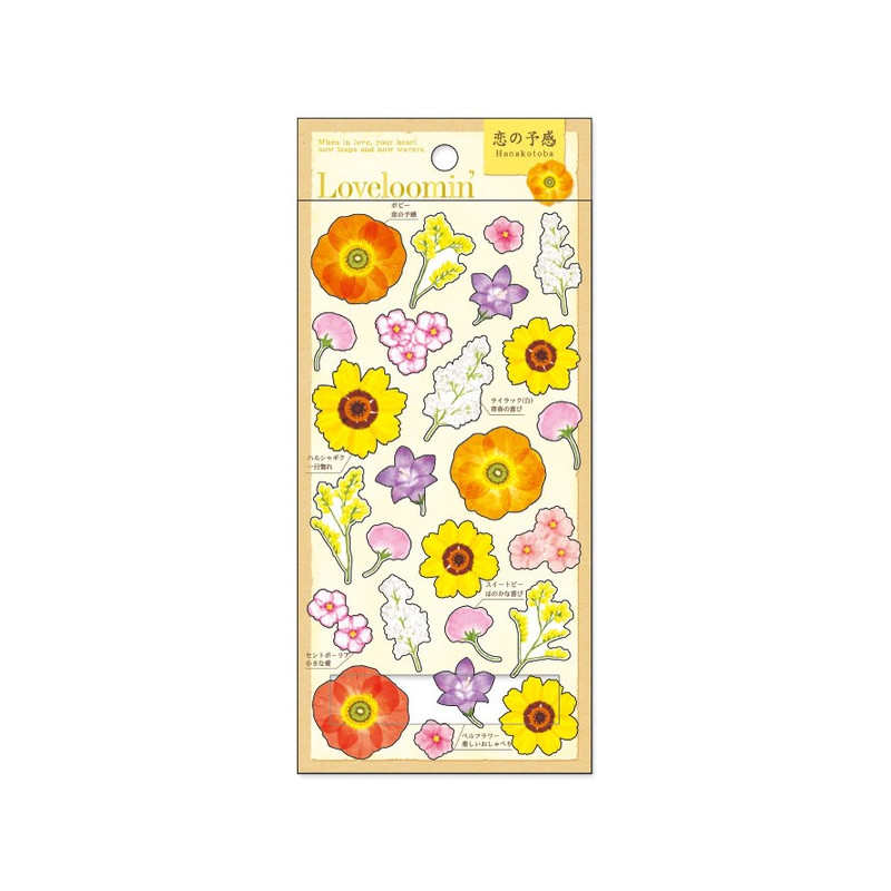 Planche de 25 Stickers avec comme thème une belle variété de fleurs dans un style un peu retro.