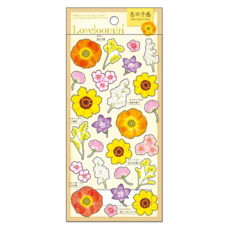 Planche de 25 Stickers avec comme thème une belle variété de fleurs dans un style un peu retro.