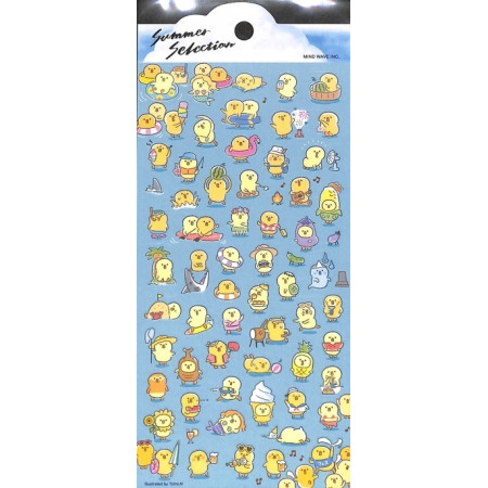 Planche de plus de 40 Stickers avec comme thème des poussins qui font toutes sorte de choses en profitant de l'été.