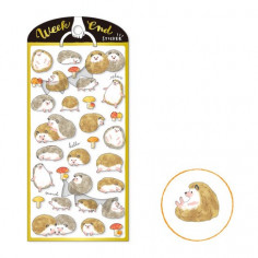 Planche de plus de 25 Stickers avec comme thème des hérissons et des champignons.
