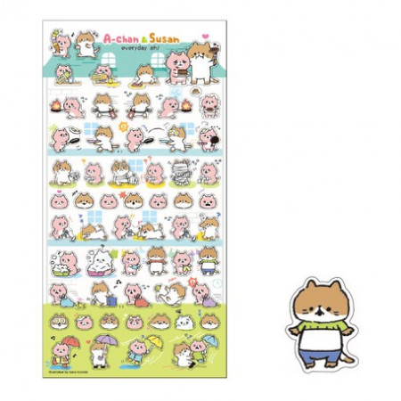Planche de plus de 55 Stickers avec comme thème  les Chats A-Chan et Susan dans diverses scènes.