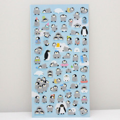 Planche de plus de 60 Stickers avec comme thème des petits pingouins et des phoques dans diverses situations.