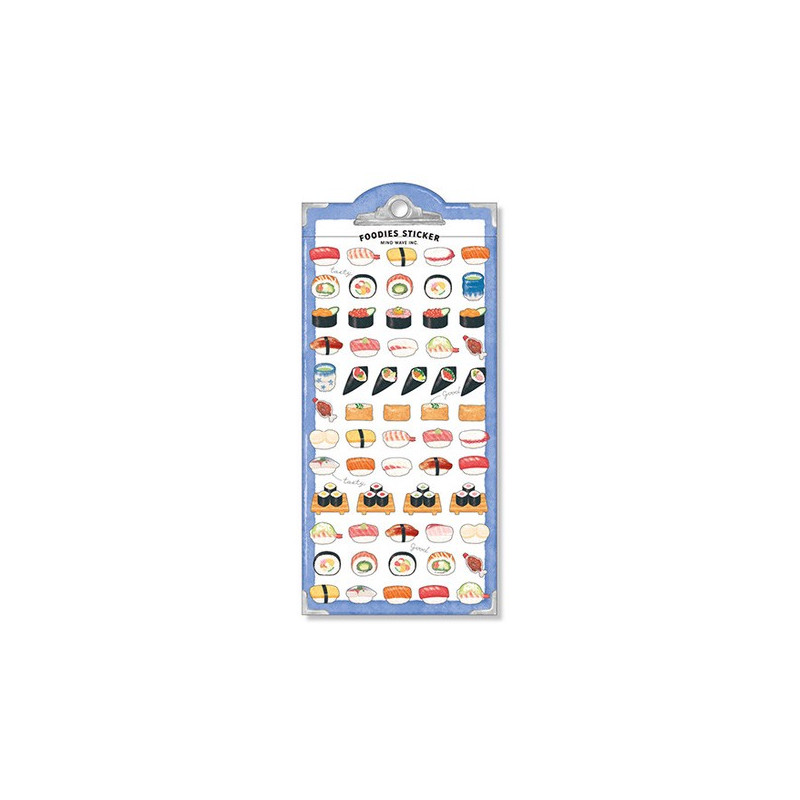 Planche de 60 stickers qui représentent des sushis, maki, nigiri et tout les autres, Miam