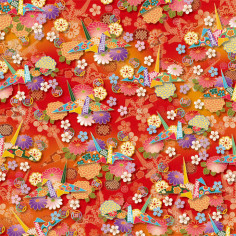 Papiers Origami - Washi Kyoyuzen- motif floraux traditionnels Japonais- rouge